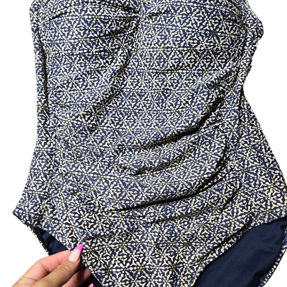 Niptuck Swim Ruched Gold/Navy Swimsuit - Picture 3 of 8